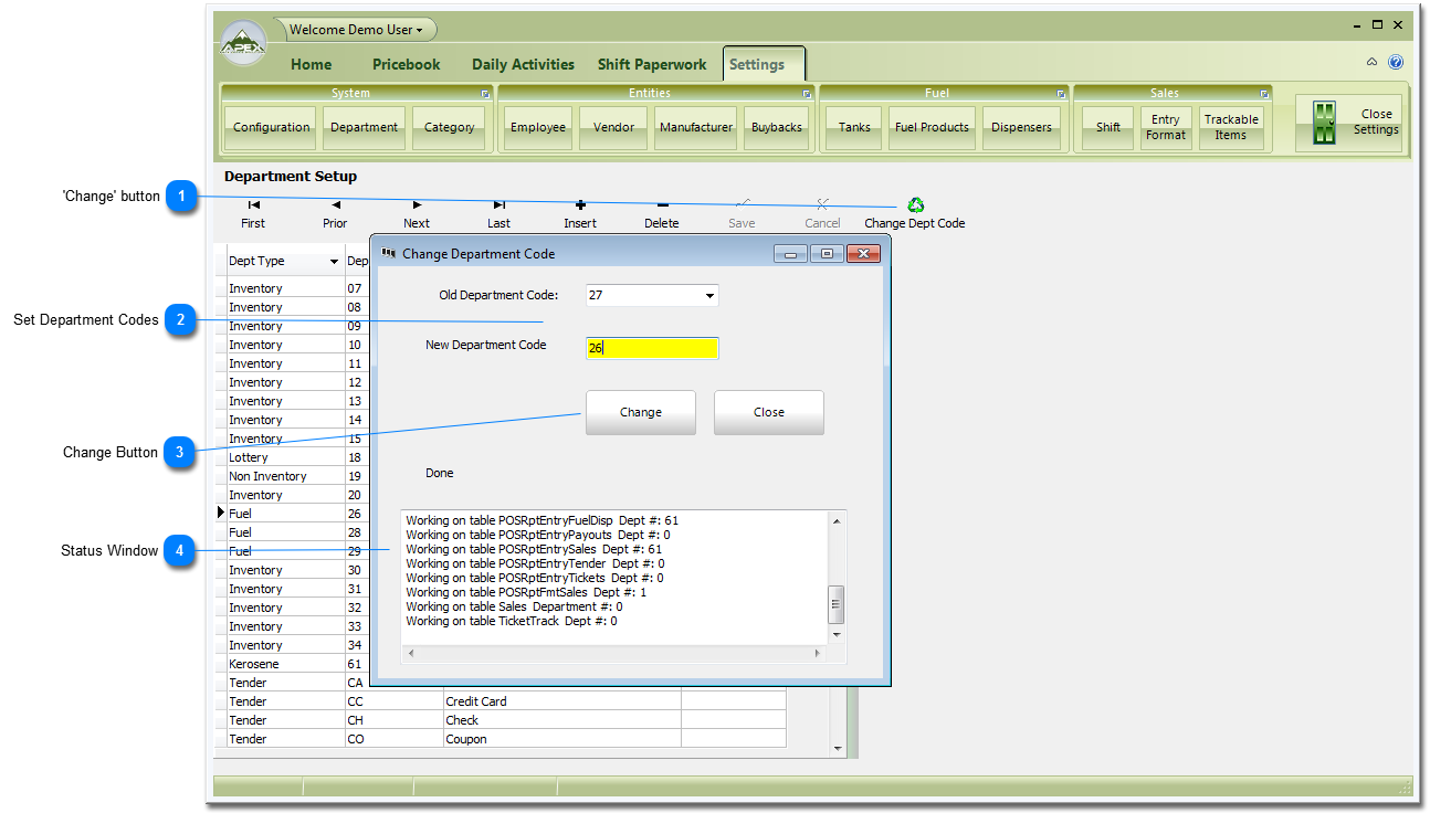 Change Department Code