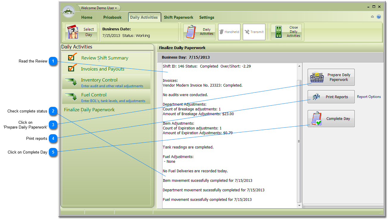 Finalize Daily Paperwork