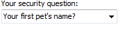 1. Security Question Drop Down